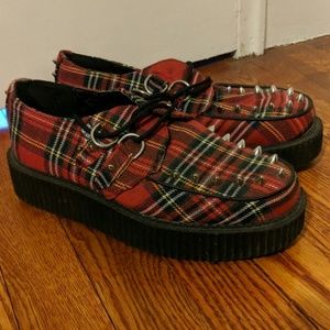 T.U.K. Plaid Punk Creepers Spike Detail Platforms